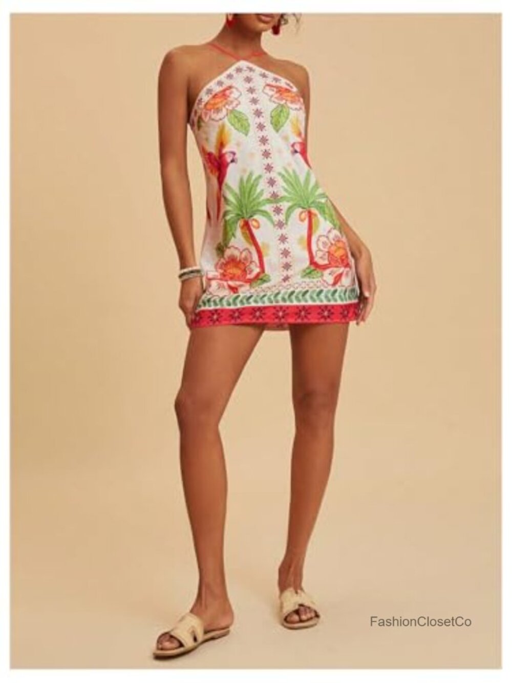 Backless Halter Mini Dress - Tropical Vacation Outfit - Picture 6 of 6